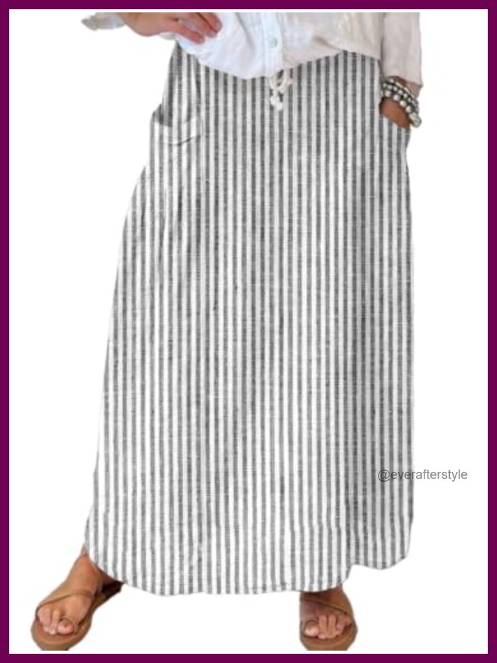 100% Cotton High Waist Maxi Skirt A-Line Striped Floral Print Pockets